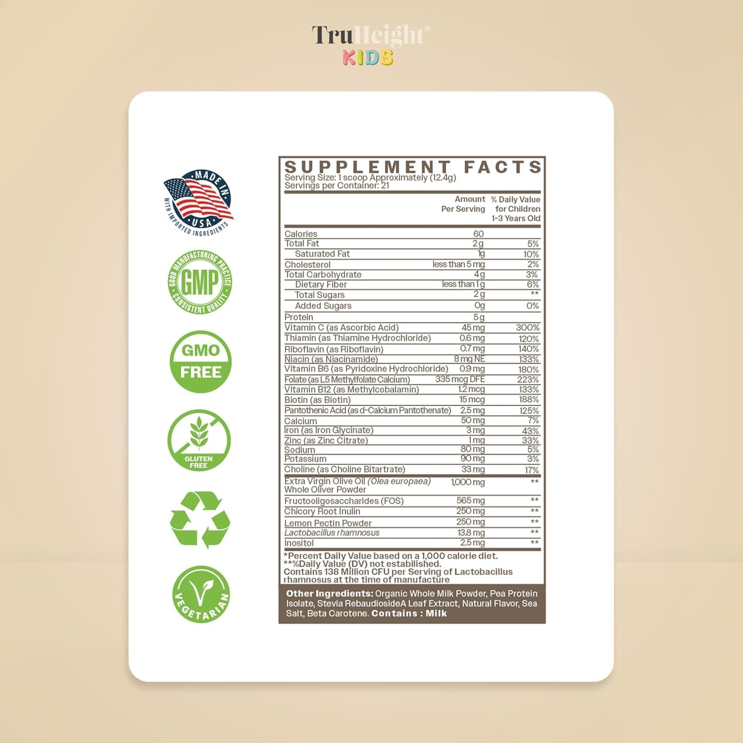 TruHeight Toddler Advanced Formula+ (Vanilla) 16 Vitamins Including C, D, Protein & Iron for 1, 2, 3 Years Old, Milk Based Nutritional Drink, Toddler Complete Nutrition 12-36 Months - Non GMO