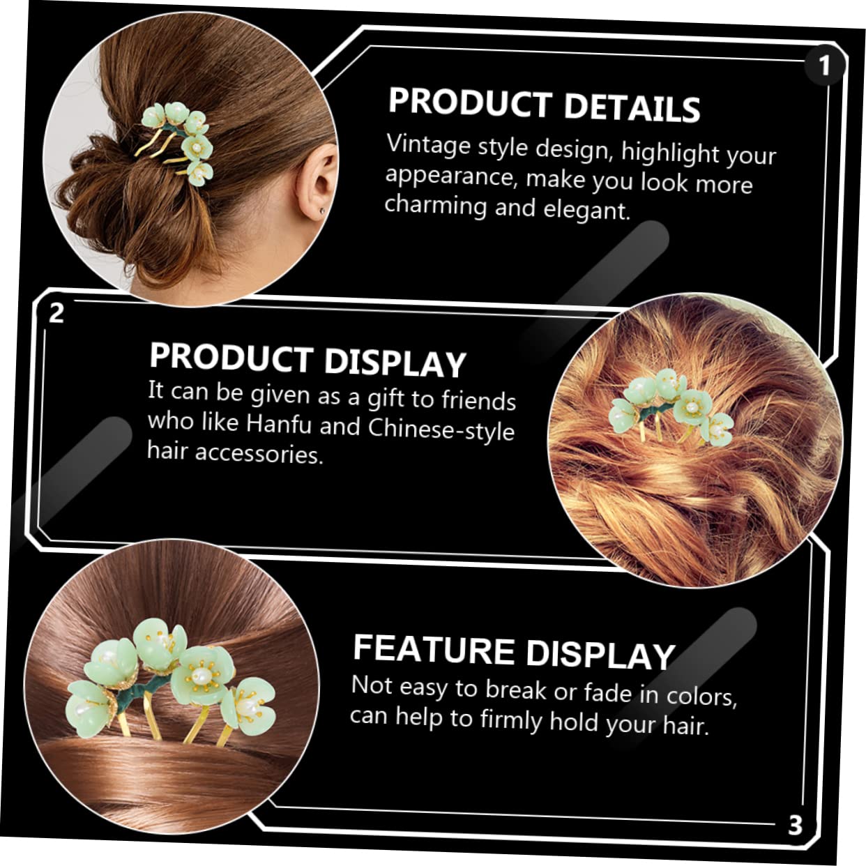 BELLIFFY 2pcs Vintage Flower Hairpin Classic Jade Hair Sticks for Elegant Hairstyles Hair Accessories for Parties and Costumes - Image 2