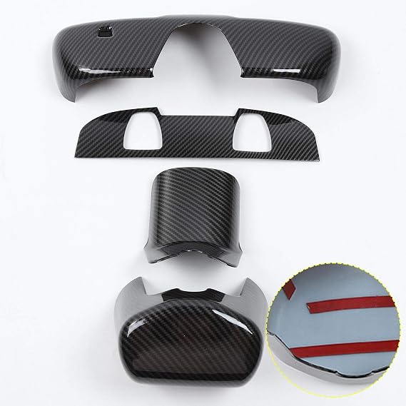 Voodonala for Challenger ABS Carbon Fiber Interior Rearview Mirror Cover Panel Trim for 2015-2024+ Dodge Challenger Interior Accessories,4pcs