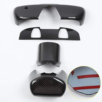 Voodonala for Challenger ABS Carbon Fiber Interior Rearview Mirror Cover Panel Trim for 2015-2024+ Dodge Challenger Interior Accessories,4pcs