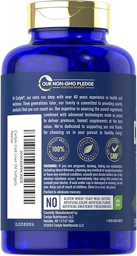 Miniatura 3 de Carlyle Cápsulas blandas de aceite de hígado de bacalao  1245 mg  250 unidades  Noruego  Sin OMG, sin gluten