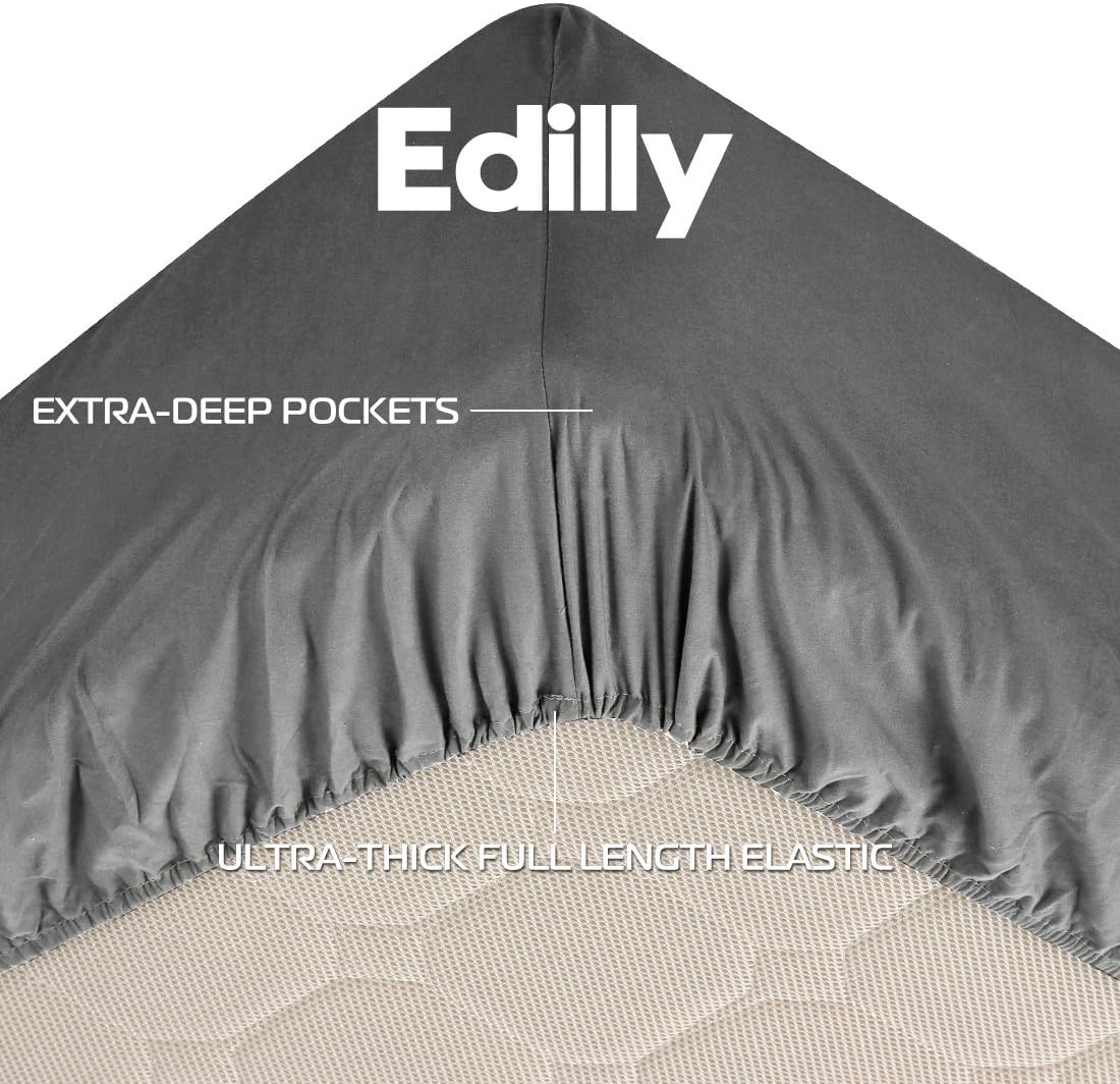 EDILLY Queen Bed Sheet Set 4 Piece Hotel Luxury Sheets - Ultra Soft Microfiber 1800 Series Bedding Deep Pocket Hypoallergenic Wrinkle & Fade Resistant (Queen, Dark Grey)…