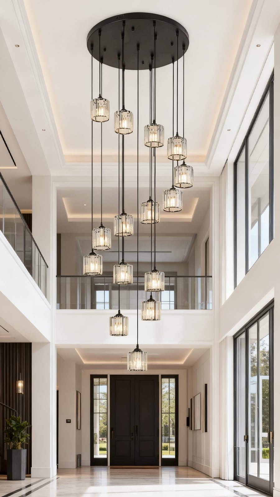 Photo 1 of Meimond Long Chandeliers for High Ceilings,Modern Crystal Pendant Light,Raindrop Drop Lamp,Hanging Flush Mount Lighting Fixtures for Spiral Staircase,Foyer,Entryway,Living Room,Black (15 Lights)
