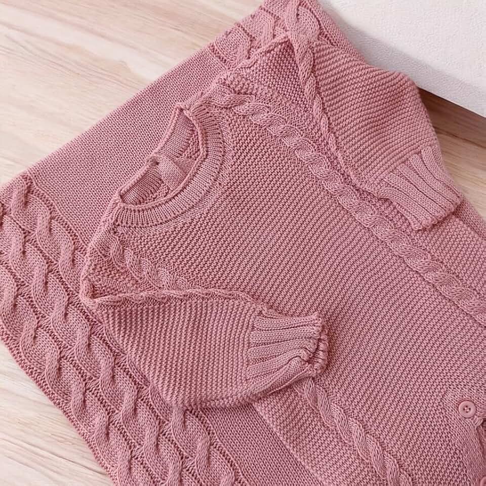 SAIDA MATERNIDADE 2 PÇS DE TRICOT LUXO MACACÃO E MANTA MENINO E MENINA RAFA TRANÇA (Rosê RAFA)