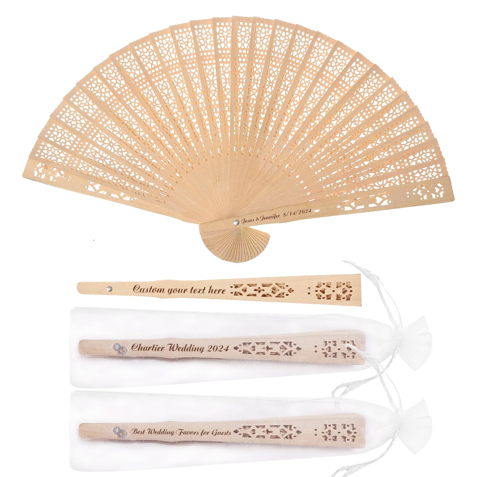 BEXOA 20 Pcs Personalised Hand Fans Folding - Custom Engraved Text Wooden Wedding Fans Party Favours Bridal Shower Gifts for Guests (20)