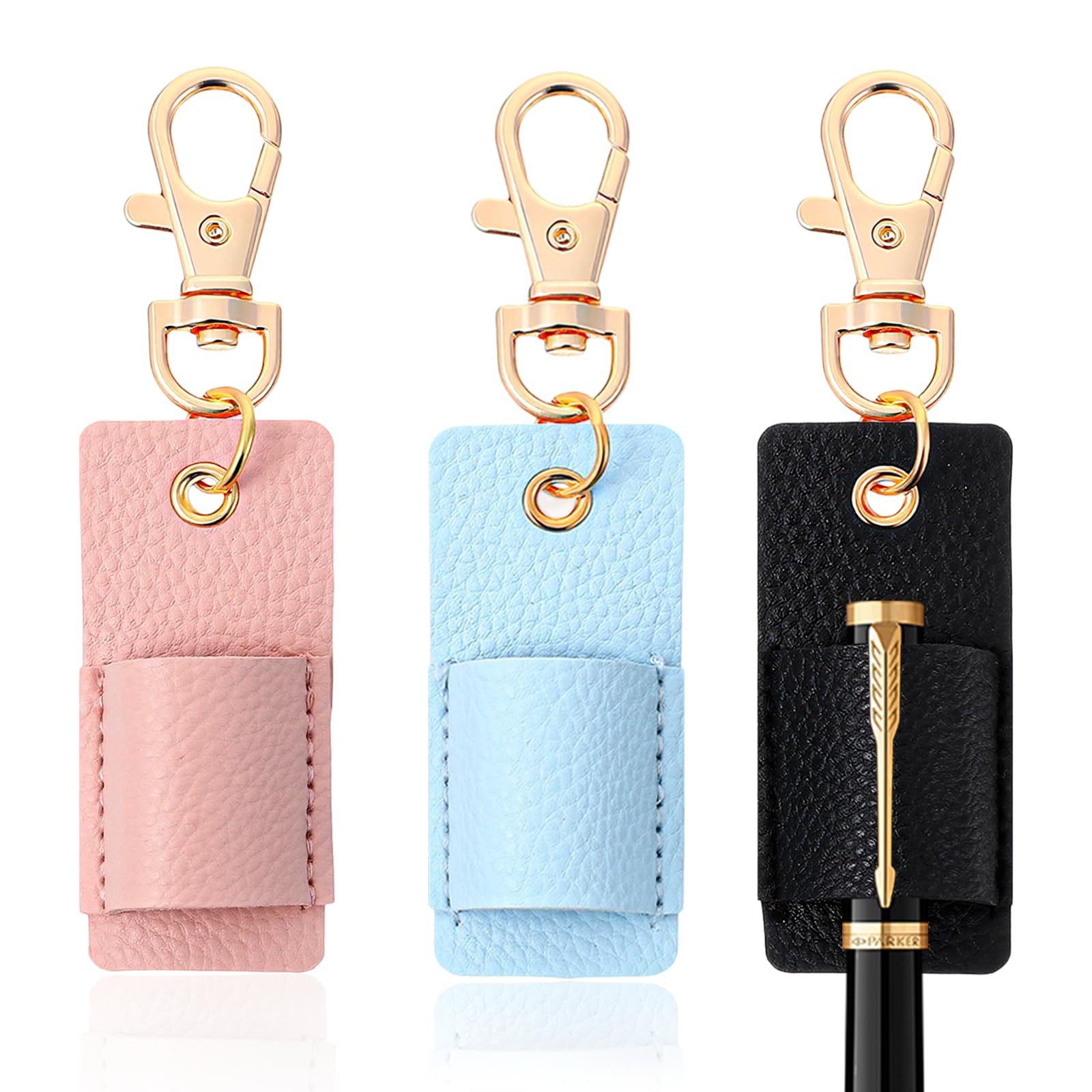 Muiltvoe 3 Pcs Lanyard Pen Holder, PU Leather Single Badge Pen Holder for Lanyard Portable Anti-Lost Pencil Holders Keychain for Nurse Courier Clerk Office School