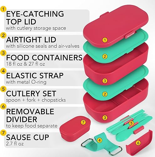 Miniatura 4 de HÄMTMAT Lonchera Bento para adultos, contenedores japoneses para adultos, juego de lonchera para preparación de comidas, lindo recipiente apilable,