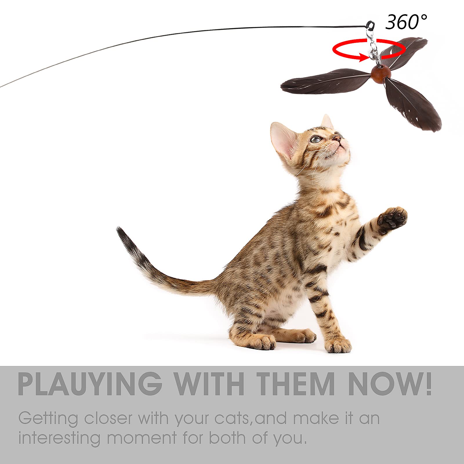 Cobee Cat Feather Propeller Wand Toy, Cat Feather Toys Replacement, Replacement Refill Feather Interactive Cat Chaser Toys - Image 3