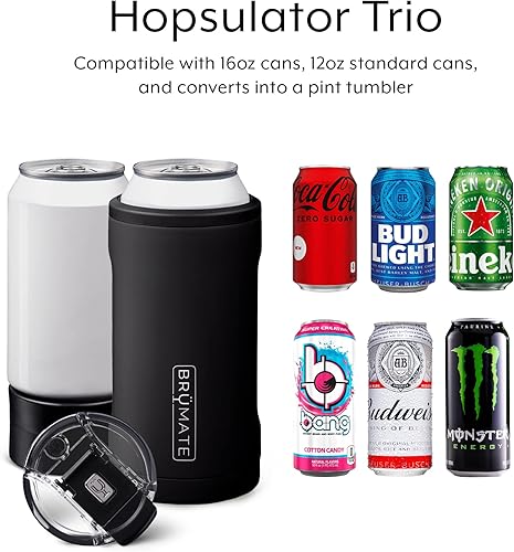 Miniatura 5 de BrüMate Hopsulator Trio - Enfriador de latas aislado 3 en 1 para latas de 12 o 16 onzas + vaso 100 % a prueba de fugas con tapa, aislado para