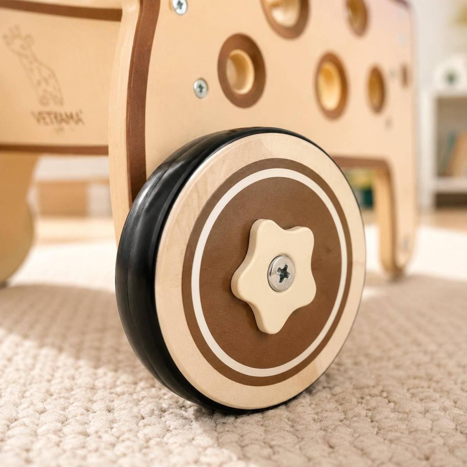 Harilla Kinder Einkaufswagen Spielzeug Holz Einkaufswagen Kinderwagen Rollwagen mit Holzrahmen Pushgriff Offener Ablage Und Seitenschlitzen für Rollenspiel Laden Alltag, Rosa Einkaufswagen