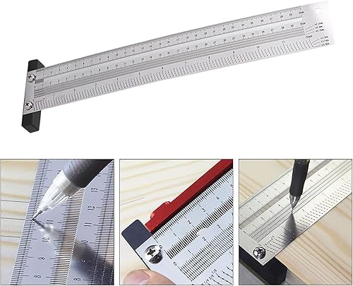 Miniatura 4 de Regla de marcado de ultra precisión, versión métrica de acero inoxidable para carpintería, herramienta de medición de alta precisión T cuadrada (12