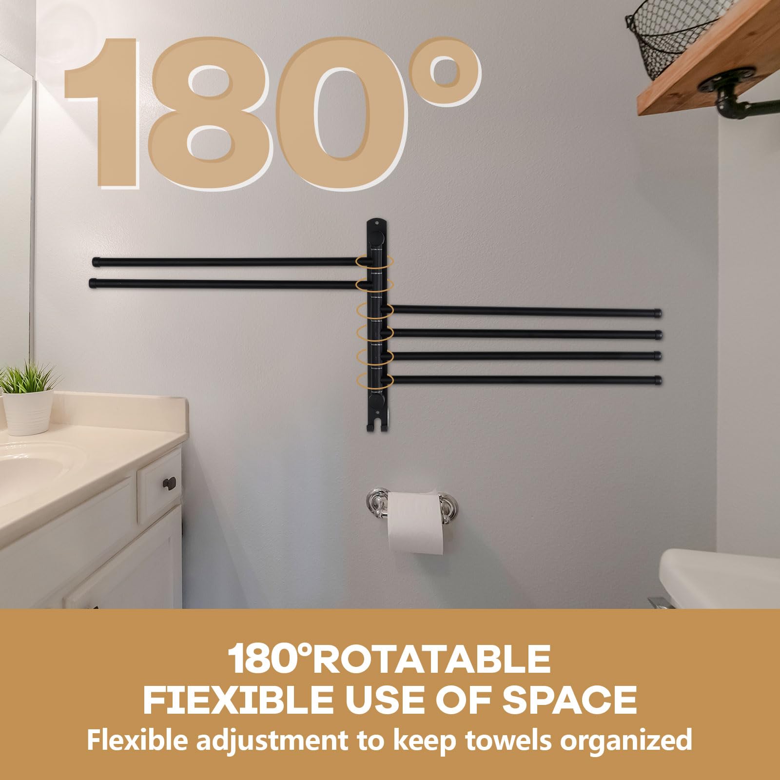 Teenyyou Toallero giratorio de acero inoxidable 304 de 16 pulgadas, 6 brazos, toallero de baño, ahorro de espacio, soporte para toallas de piscina, barra giratoria para colgar en la pared con gancho