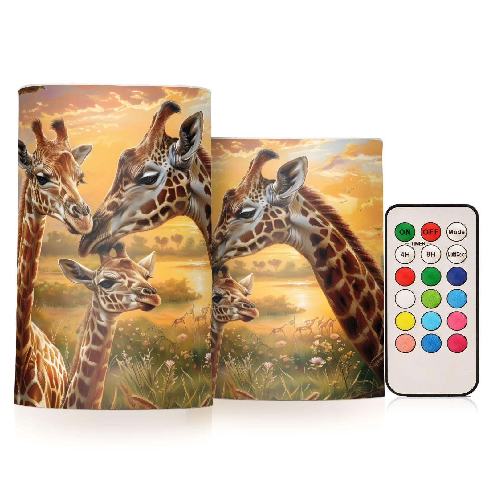 Mnsruu Flickering Flameless Candles Giraffes Family LED Candles with Remote Timer Set of 2 Battery Operated Candle Home Decoration
