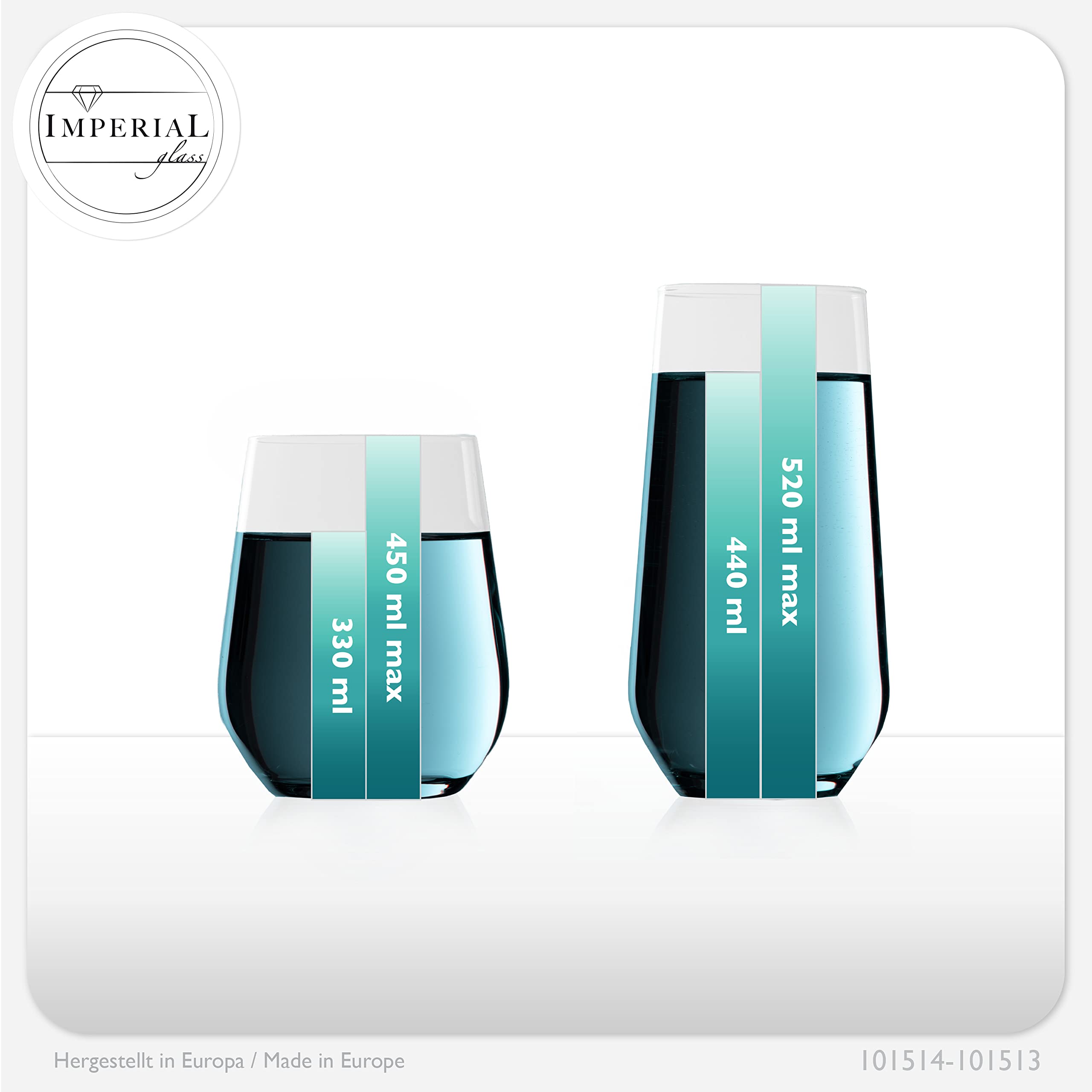 Imperial - Vasos de cristal (450 ml y 520 ml, 12 unidades)