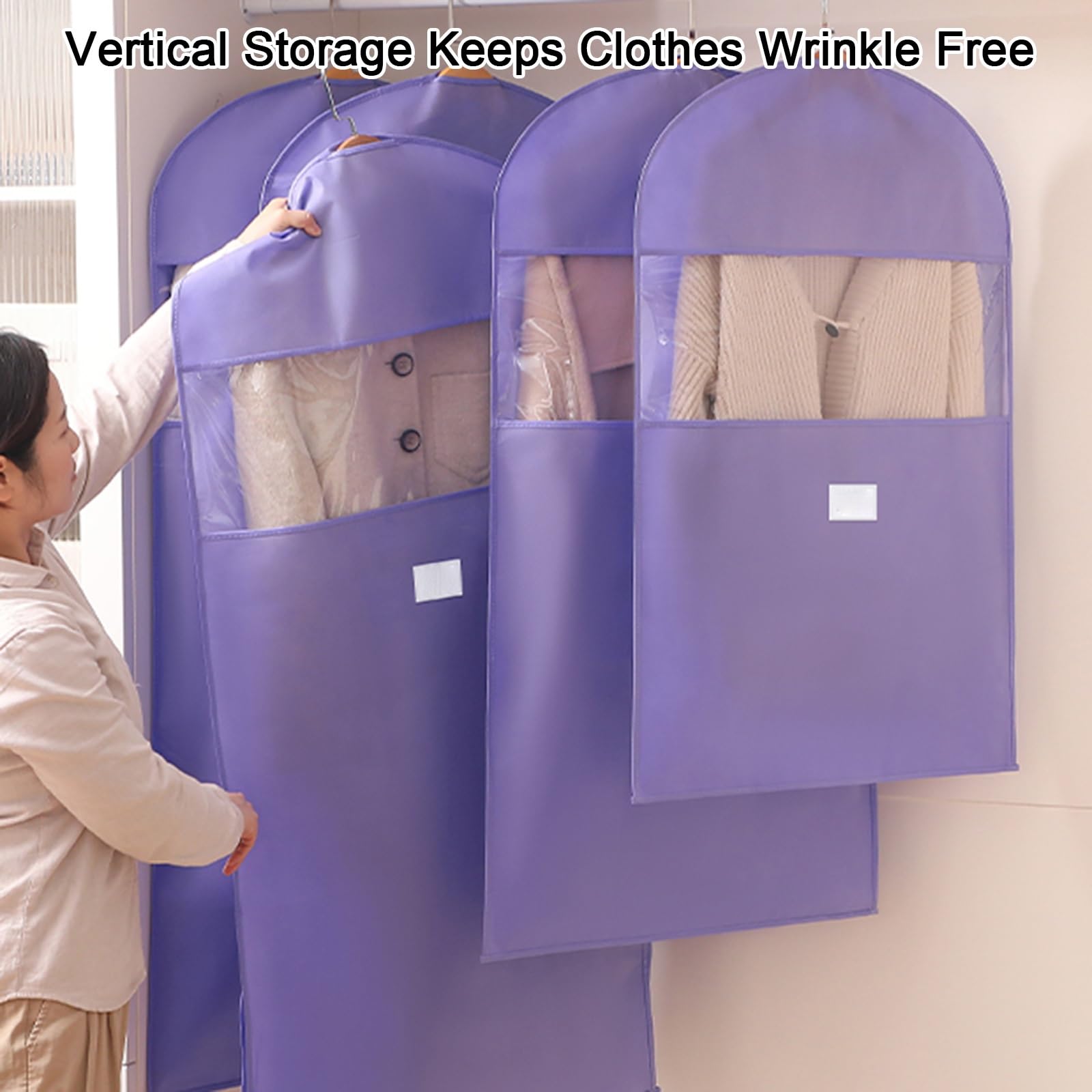 Paquete de 10 Fundas Ropa de Tela no Tejida, Funda Traje con Ventana Transparente y Cremallera para Vestidos, Abrigos y Uniformes(60x110cm/24x43in)