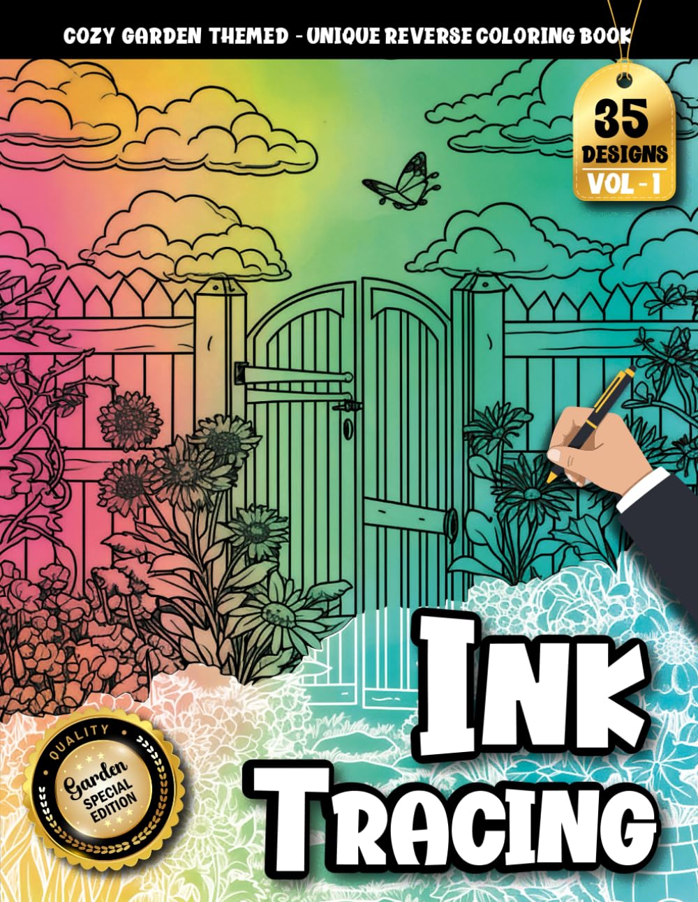 Ink Tracing Book For Adults: Escape Into Calming Garden Scenes Featuring Gentle Line Art, Reverse Color Pages, and Stress-Relief Designs (Cozy Garden Tracing series)