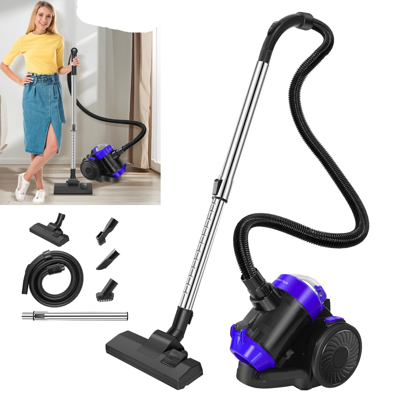 VickyHome Cylinder Vacuum Cleaner, 1200W Corded Vacuum Cleaner Lightweight Vacuum Cleaners with HEPA Filter for Hardfloor, Carpet & Car