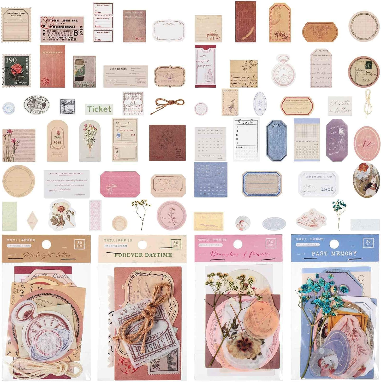 HASTHIP® 120 Piece Vintage Scrapbook Stamp Stickers Aged Antique Stickers Parchment Old Retro Paper Stickers for Personal Retro Crafts, Journaling Projects and Paper Collection Supplies