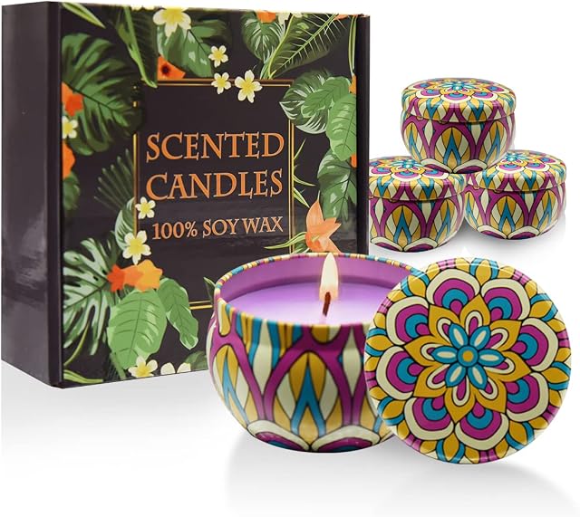 DLOPK Scented Candles Gift Sets, Essential Oil Stress Relief , Natural Soy Wax Travel Tin Relaxing Candle for Bath Spa Meditation, Birthday Relaxation Candle for Women