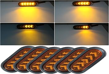 Blingbling Pack of 6 LED Sealed 6 7/16" Oblong Arrow Turn Signal Light Kit Amber with Sequential Light, Grommet and Plug Truck Trailer RV
