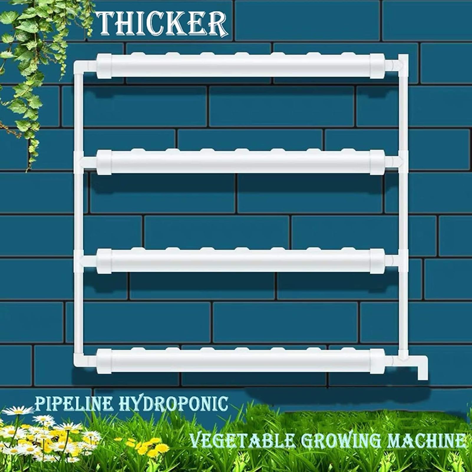 Hydroponic Grow Kit, Wandmontagesystem mit 4 Schichten und 28 Pflanzplätzen, lebensmittelechte Rohre, inklusive Wasserpumpe und Timer für den Anbau von Blattgemüse