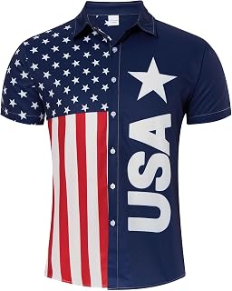 uideazone Mens 4th of July American Flag Patriotic Shirt M-XXL
