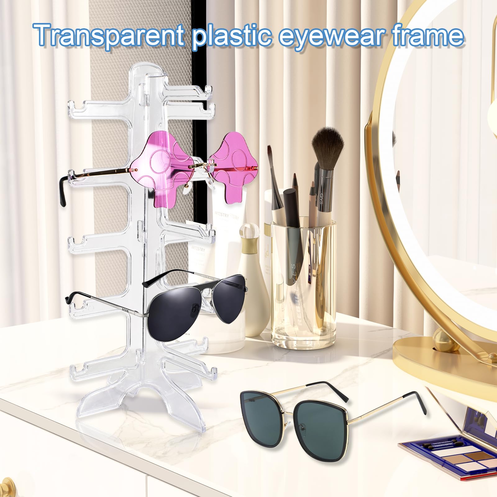 2 Stück Brillenständer,5-Lagen Brillen Aufbewahrungs Präsentationsregal,Sonnenbrille Display,Klarer Brillen Präsentationsregal für AufbewahrungSonnenbrillen,Myopia-Brillen,Planspiegel