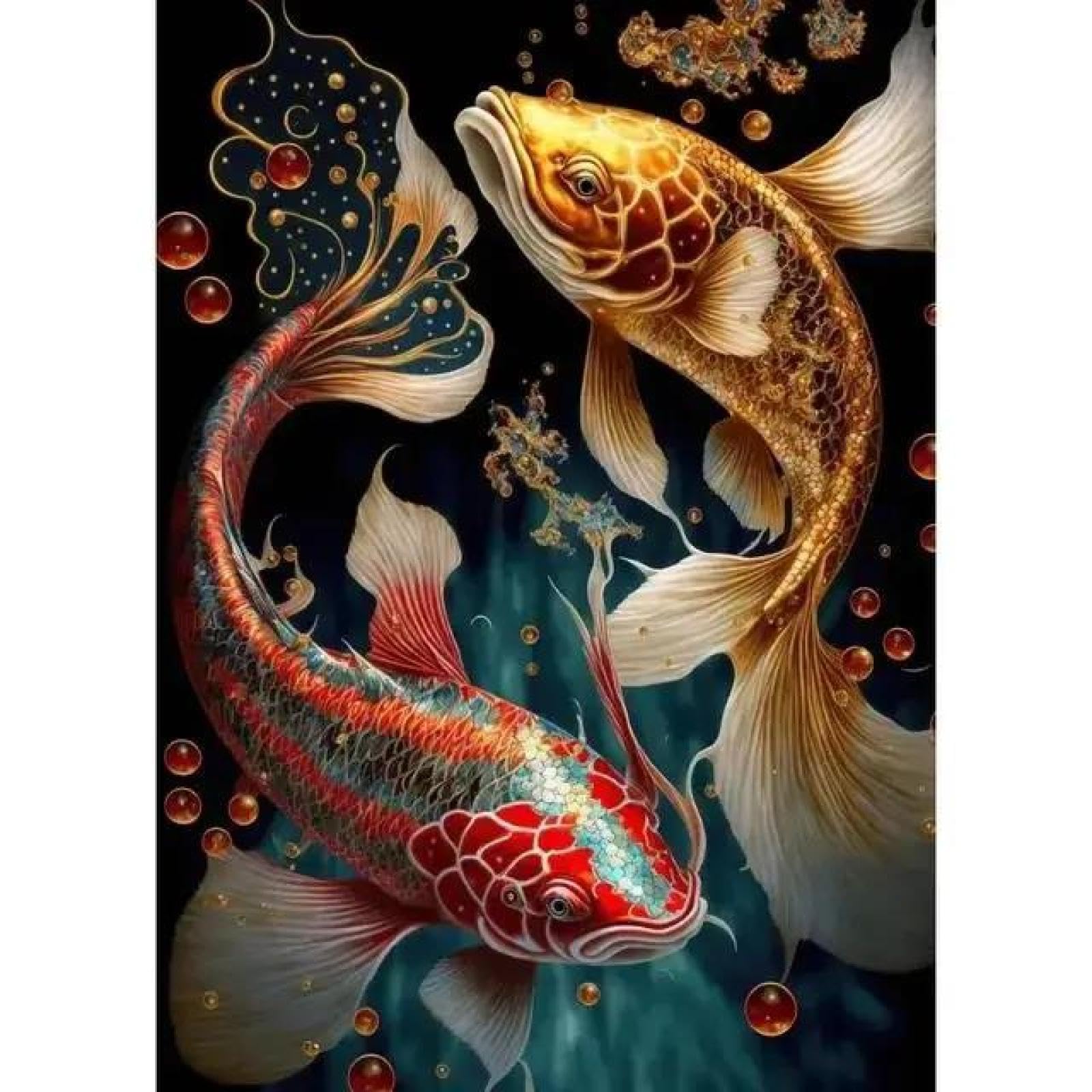 SHINERING Red Koi Fish Golden Carp With Lotus Flower Landscape Canvas Painting Wall Art Poster Prints Picture For Living Room Decor A12 21X30Cm Unframed