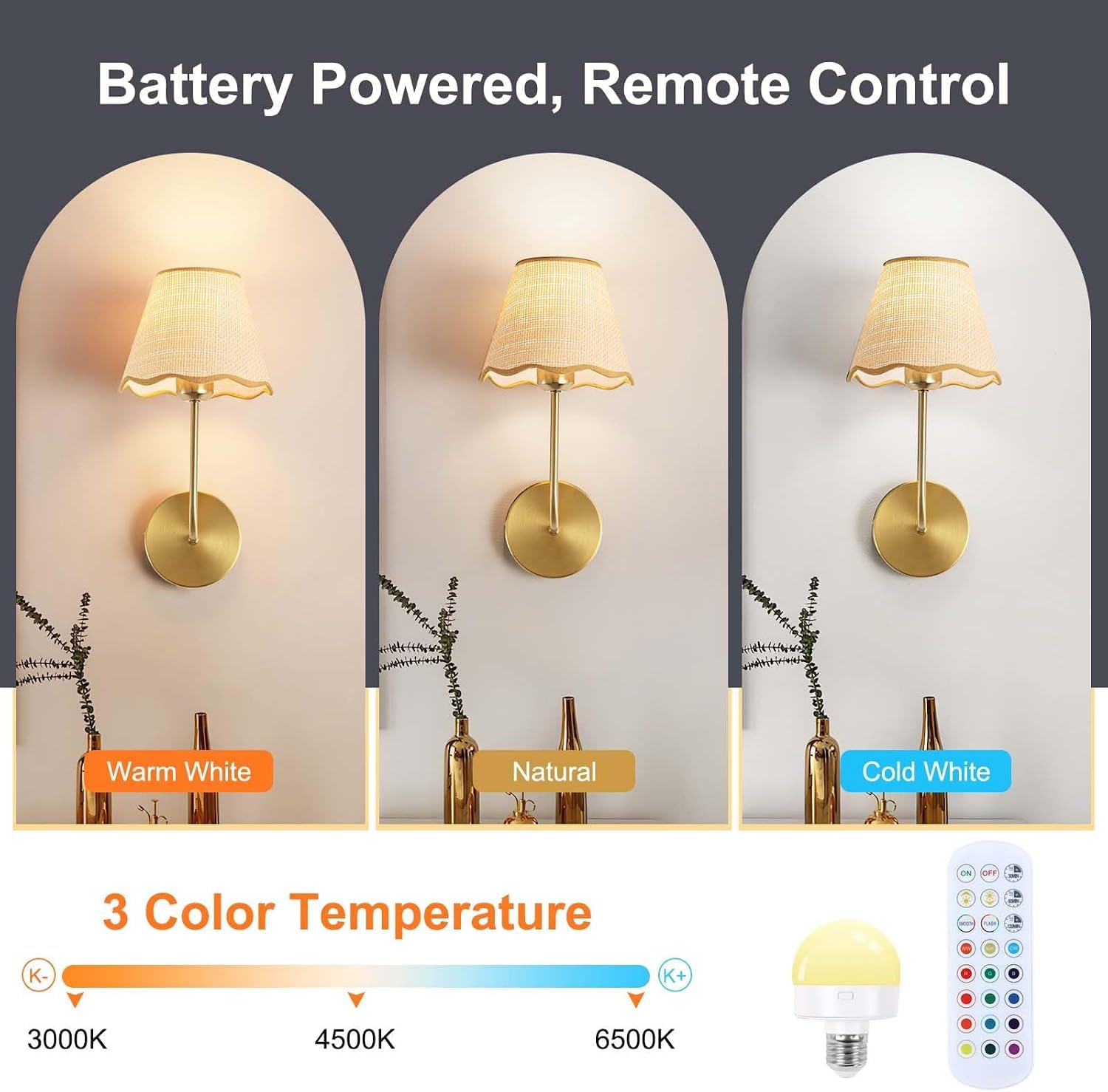 Lampada da parete boho lampada da parete vintage senza fili, dorata dimmerabile 3CCT+RGB con telecomando lampada da camera da letto a batteria LED con ricarica USB lampada da comodino in rattan