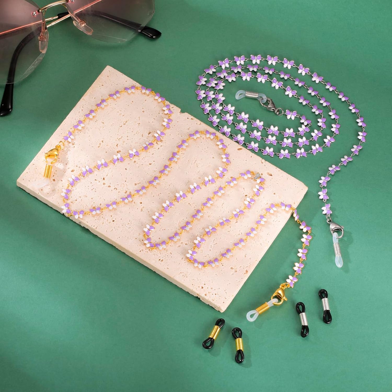 kkjoy Butterfly Crystal Glasses Chains Stainless Steel Sunglasses Holder Strap Eyeglass Lanyards Retainer Cord for Women
