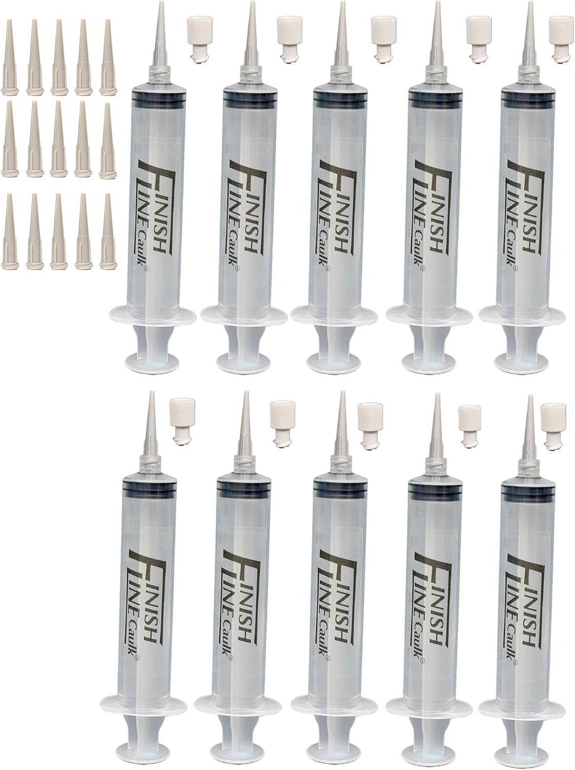 30 ML Caulking Syringes With Easy Grip Caps and 25 Plastic Dispensing Tips - Filling Kit Sold Separate