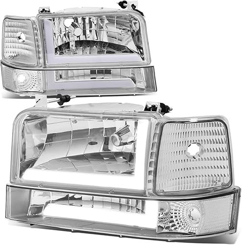 6 piezas de carcasa negra ámbar esquina LED tubo DRL faros parachoques lámparas compatibles con Ford F150 F250 F350 Bronco 92-96