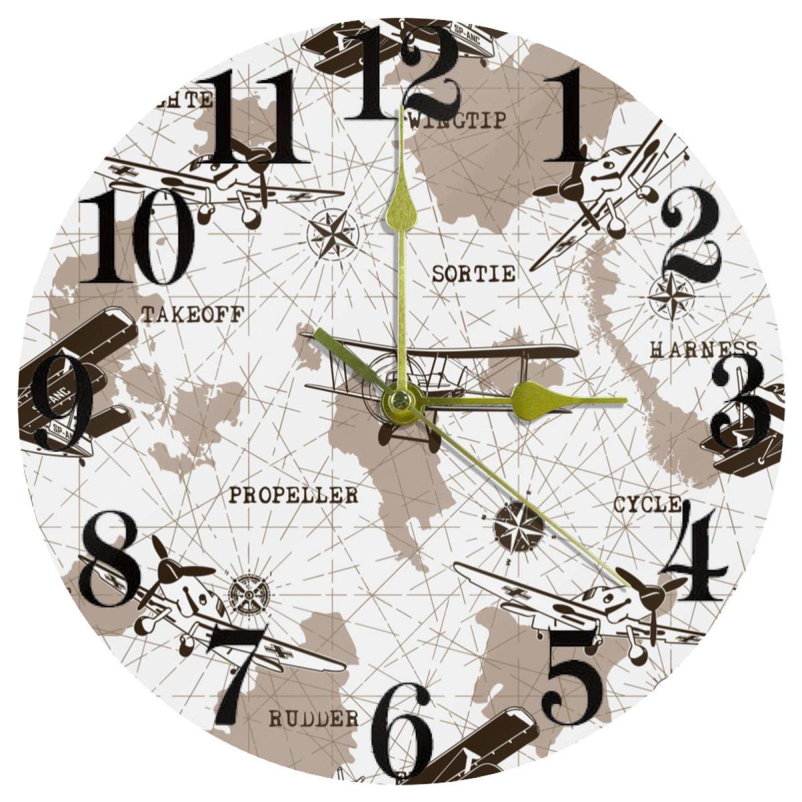 Horloge murale silencieuse quartz Planes Vector pour stopper le bruit nocturne