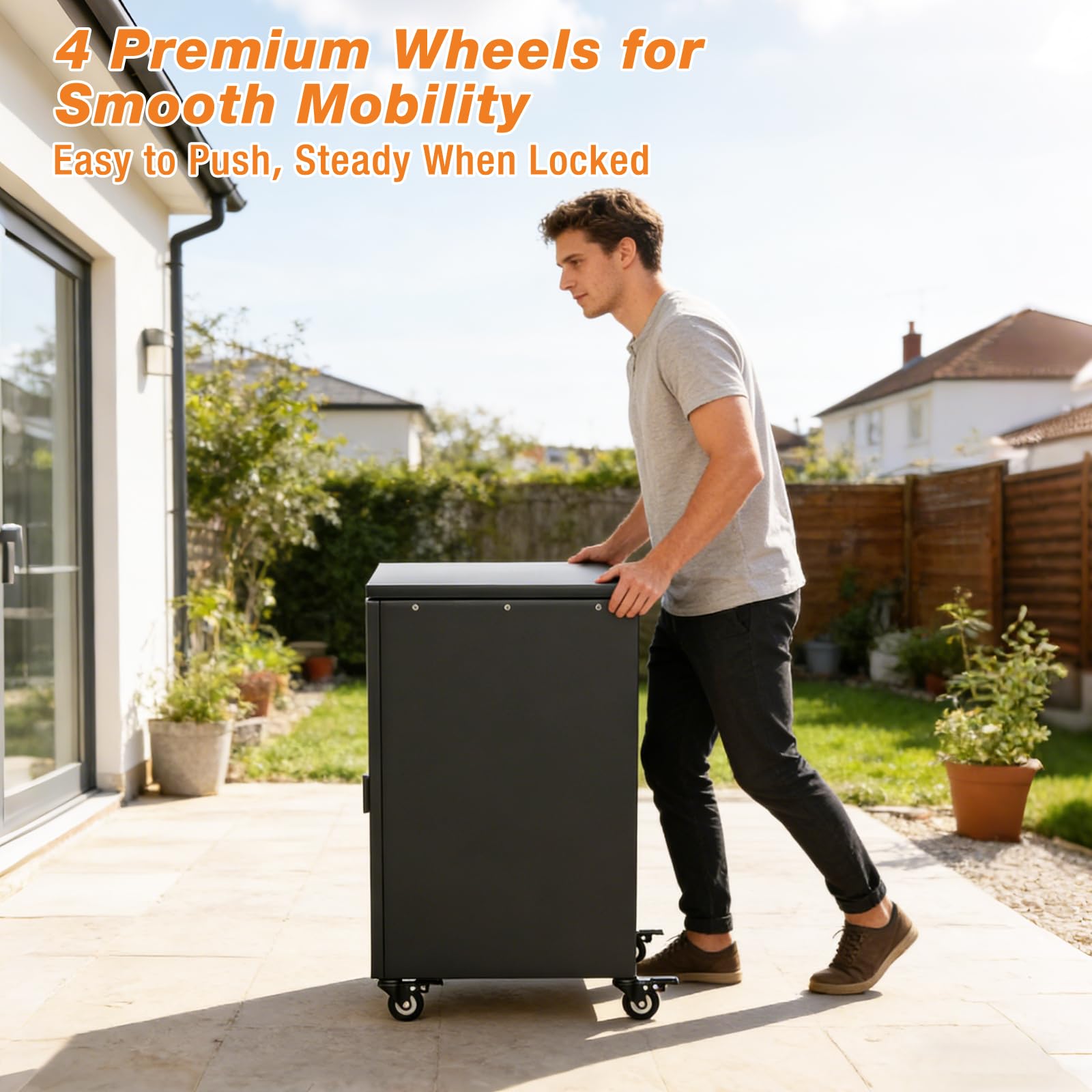 GFTIME Grillwagen mit Stauraum & Haken, Rollbarer Grilltrolley mit 4 Lenkrollen, Outdoor Beistelltisch für Weber Genesis II/LX 300, Enders, Charbroil, Nexgrill, Dynaglo, Modularer Trolley, Schwarz