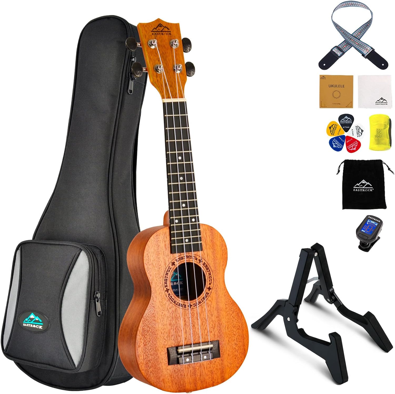 EASTROCK Soprano Ukulele Mahogany Beginner 21 inch Ukelele Big Package Kit Ukulele Stand