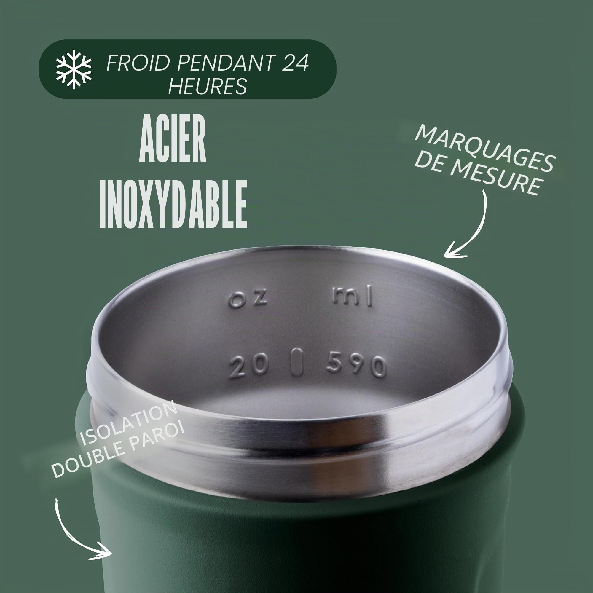 BlenderBottle Strada Shaker Cup Bouteille d'eau isotherme en acier inoxydable avec fouet métallique, 710 ml, forêt