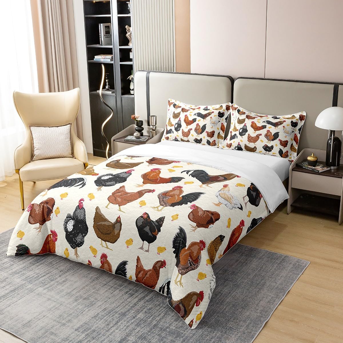 Loussiesd Kinder Huhn 100% Baumwolle Bettwäsche Set 135x200cm Bauernhof Tier Bettbezug Set Für Jungen Mädchen Bauernhof Kindergarten Dekor Betten Set Lustiges Land Thema Bettwäsche Nettes Bettbezug