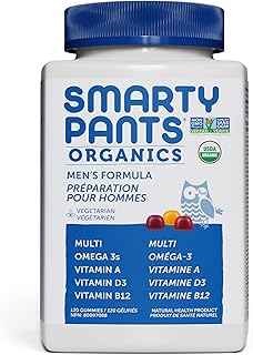 SmartyPants Organic Gummy Mens Daily Multivitamin: Probiotic, Vitamin C, D3 & Zinc for Immunity, Biotin, Omega 3, B6, Methyl B12 for Energy (Single Bottle, 20 Day Supply)