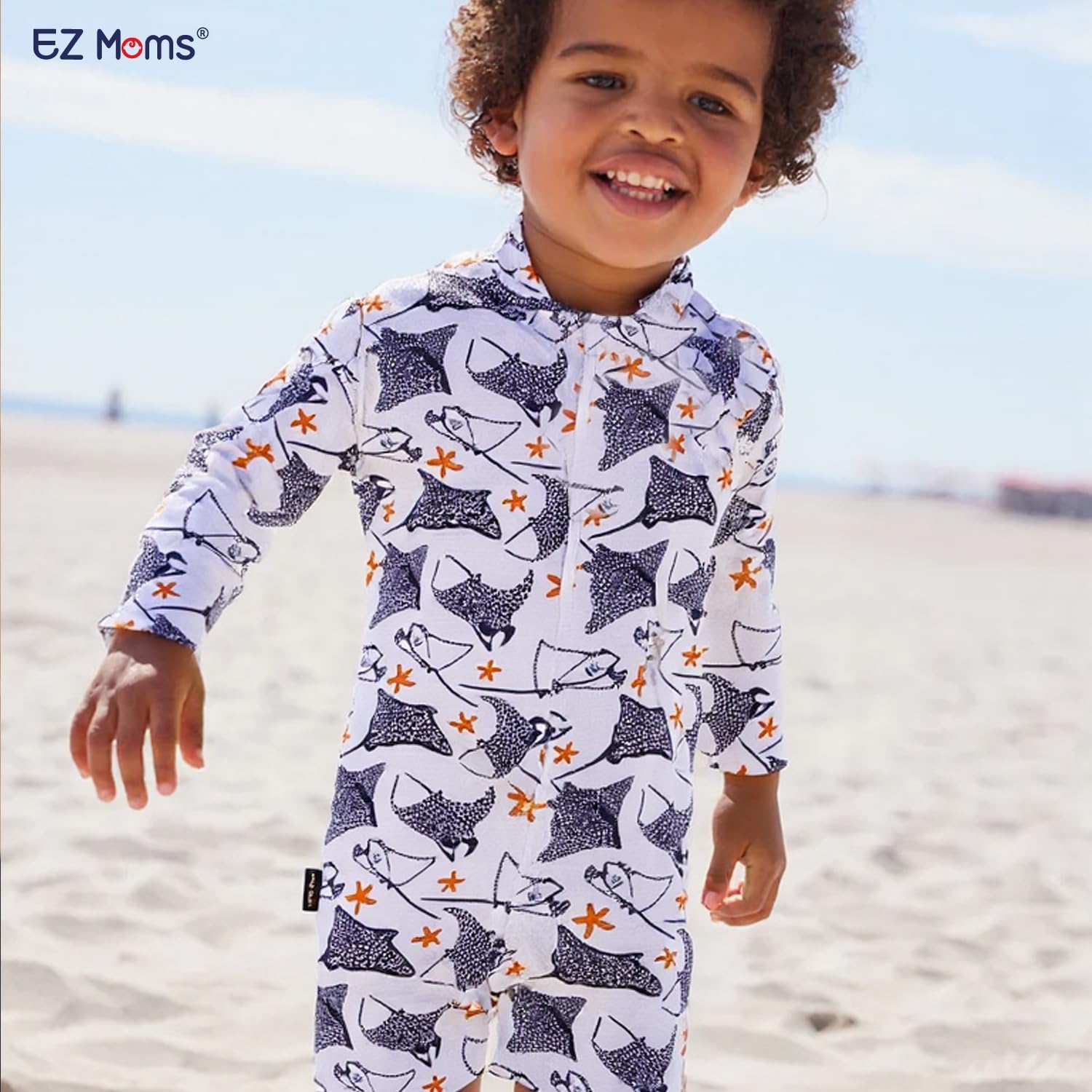 EZ Moms Baby Boy Swimsuit UPF 50+ Long-Sleeve One Piece Zipper Toddler Bathing Suit Baby Beach Wear Sunsuit with a Swim Cap - Image 7