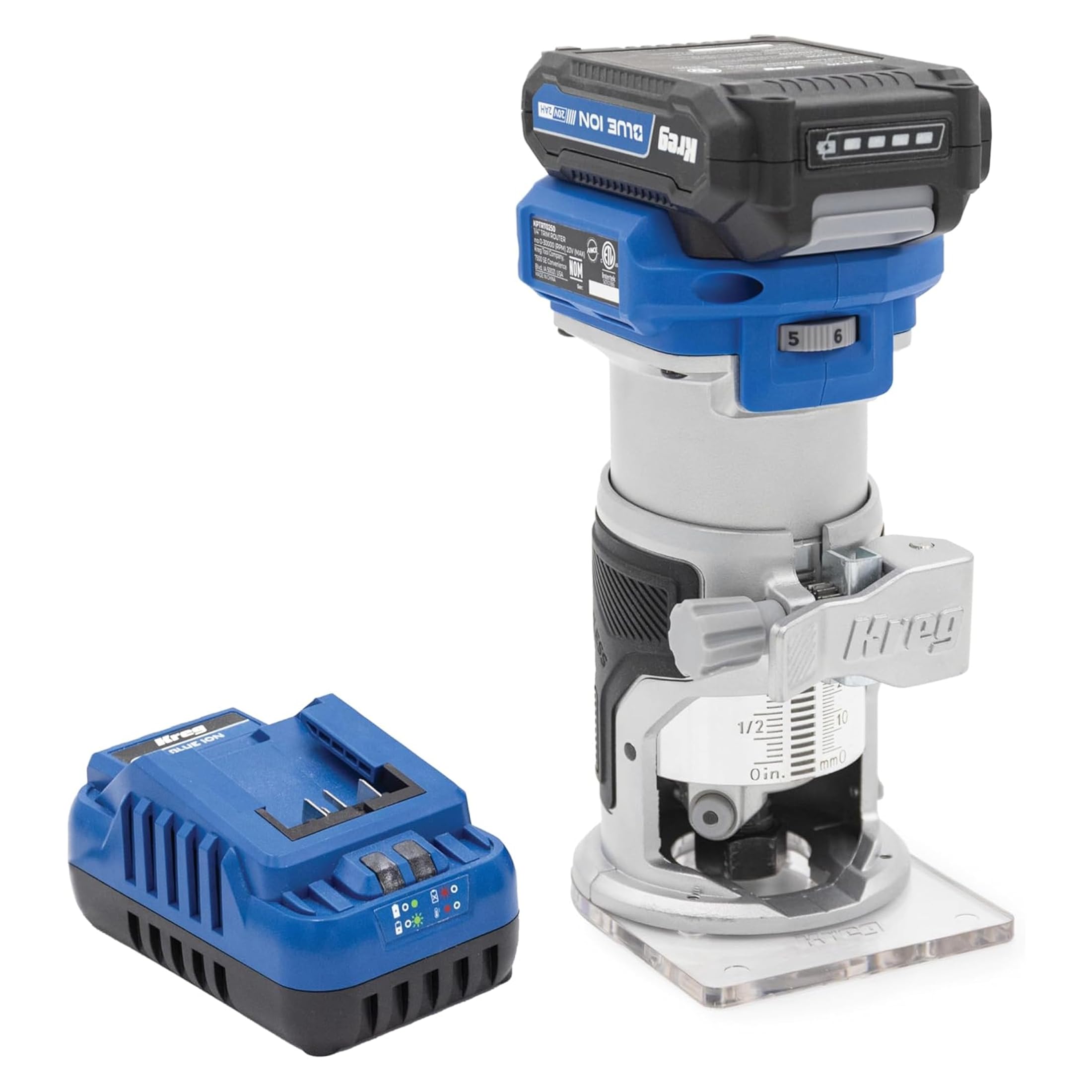 Kreg 20V Ionic Drive 1/4" Trim Router, Wood Router Kit, KPTBRT025A
