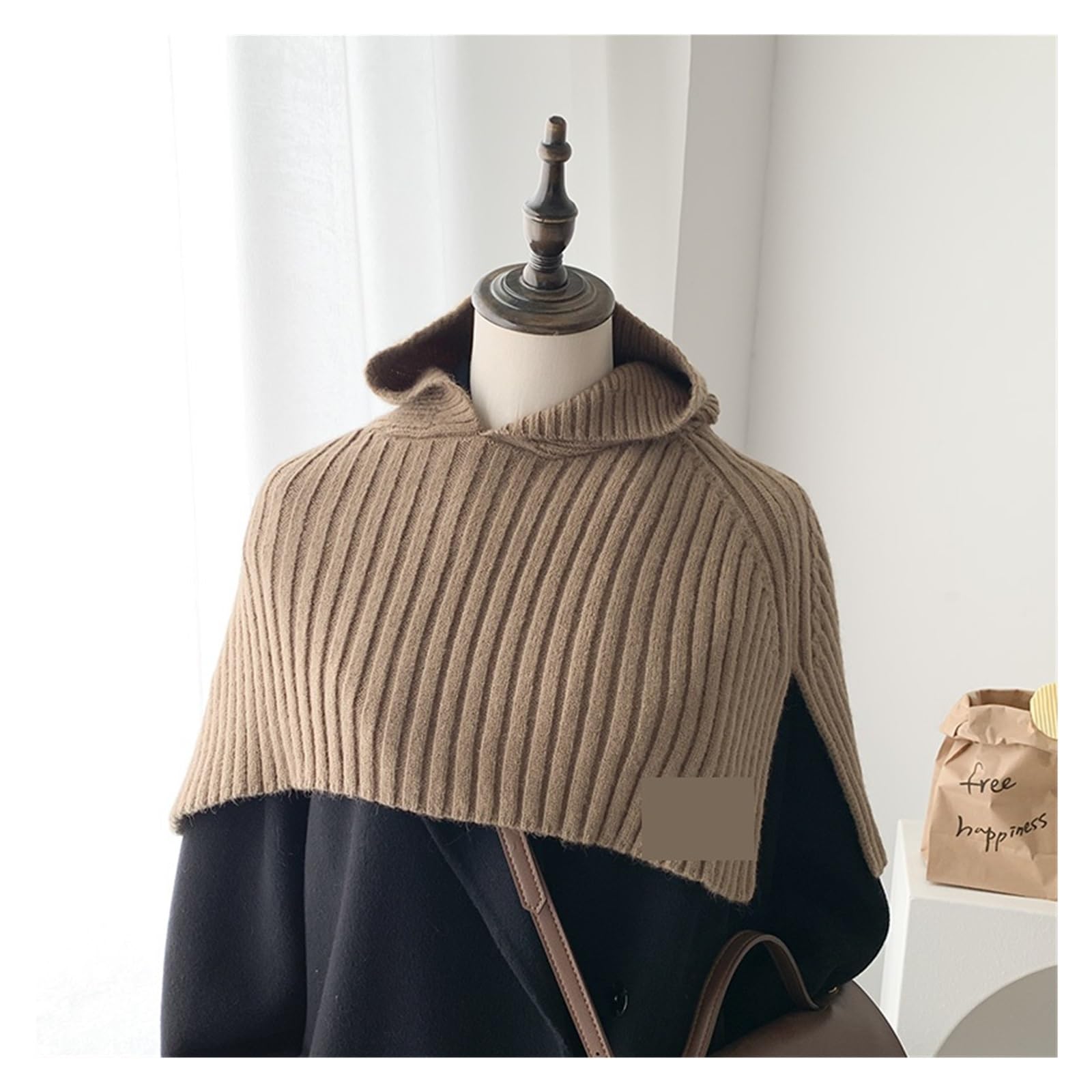 Châle long d'hiver style bonnet écharpe femme tricoté avec cache-oreilles