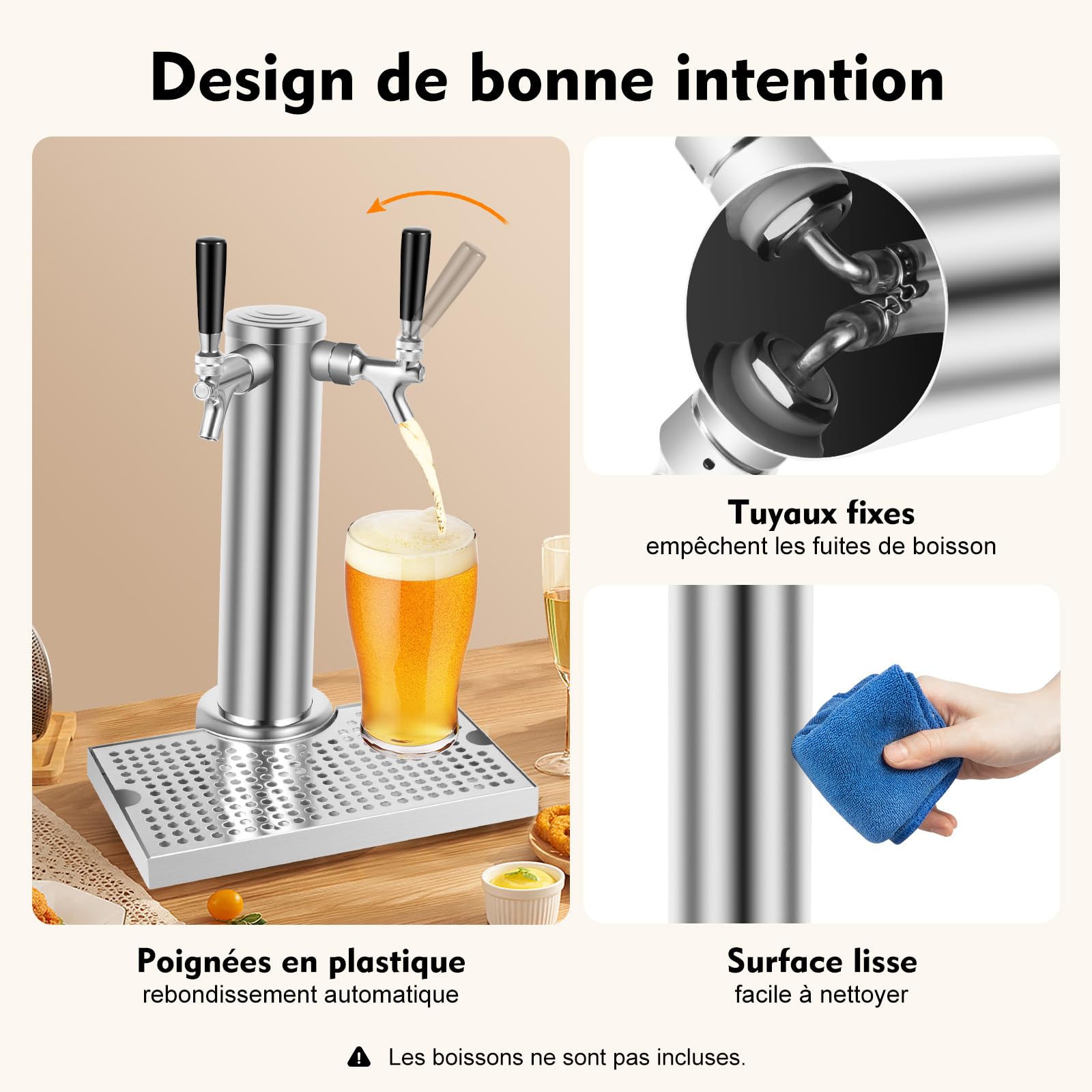Dispensador de cerveza, dispensador de bebidas, 2 grifos con bandeja de goteo