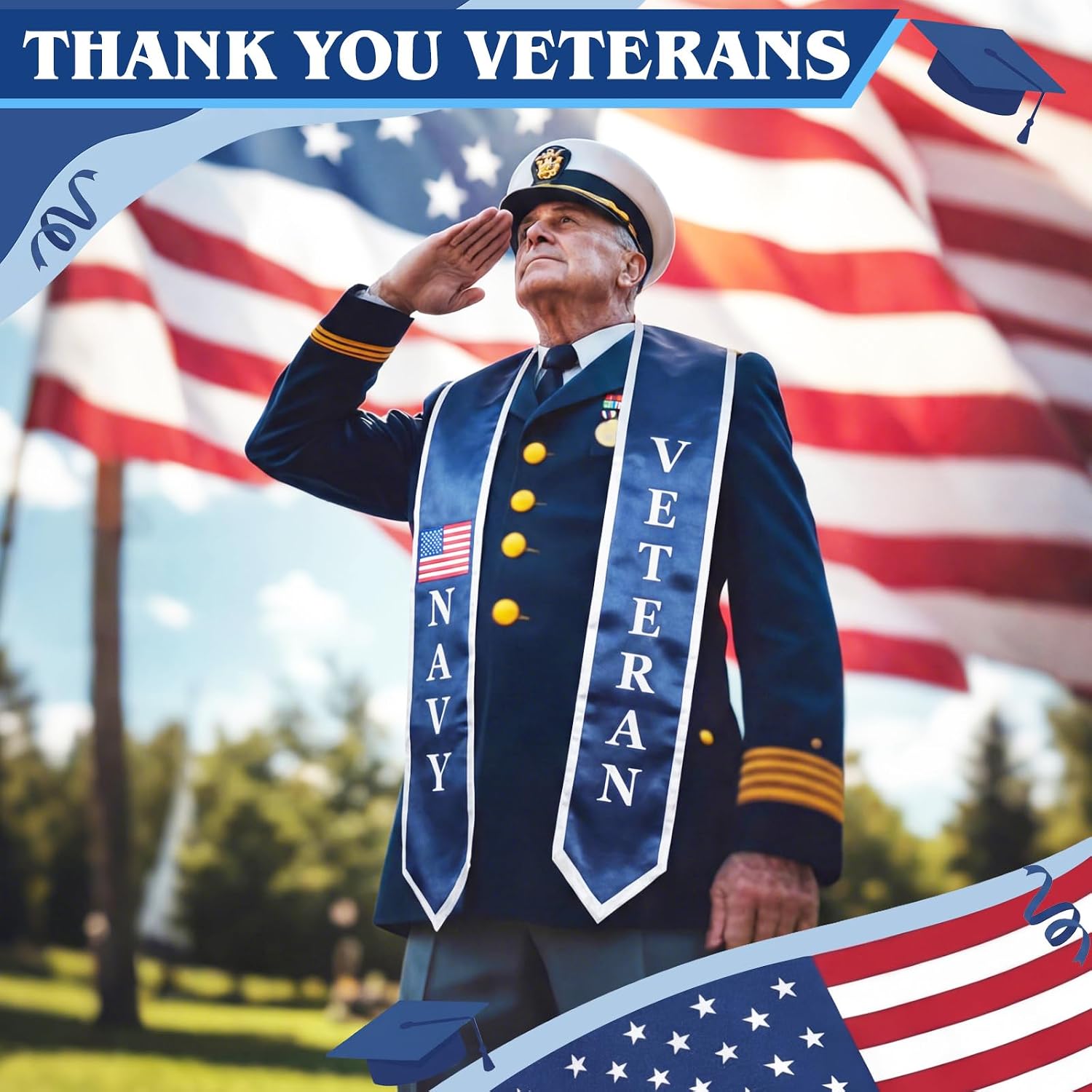 Zeyune Military Graduation Stole Sash Class 2026 72 in Trim for Army Veteran Army Active Air Force Active Navy Veteran Gift
