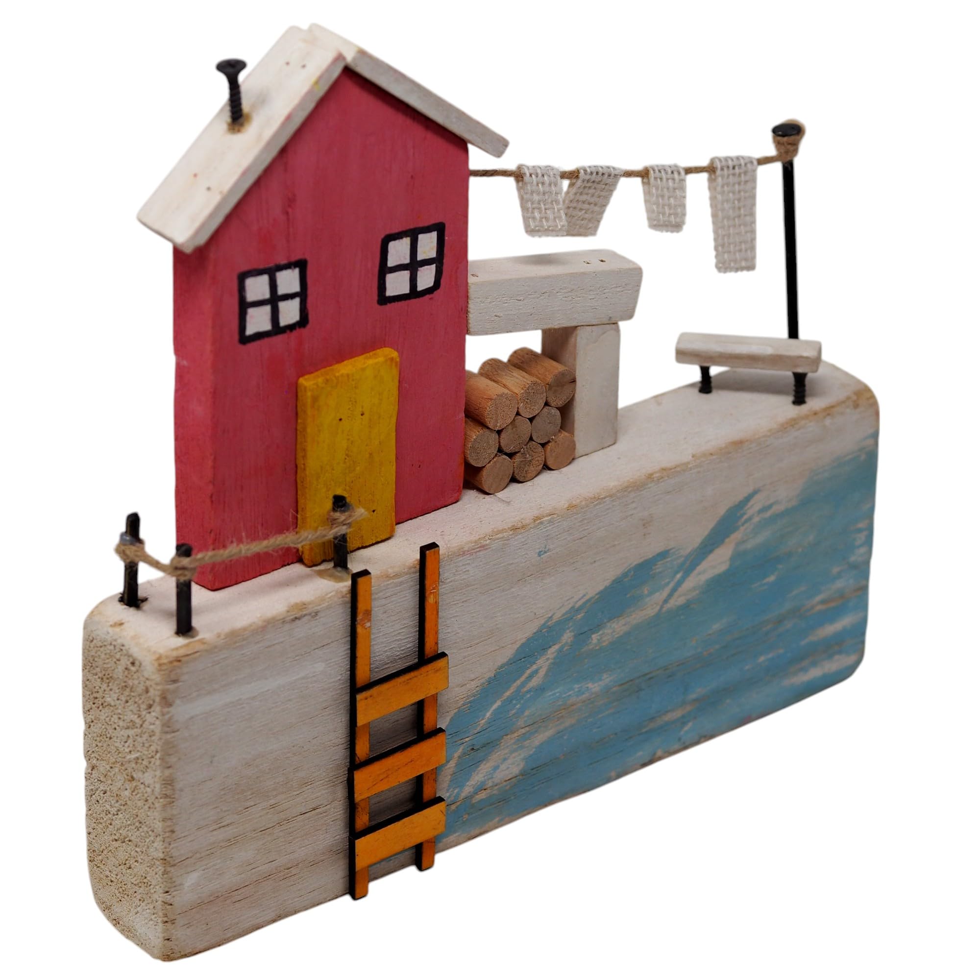 Green Sea Pink Nautical Rustic Wooden Coastal Village Beach House Ornament