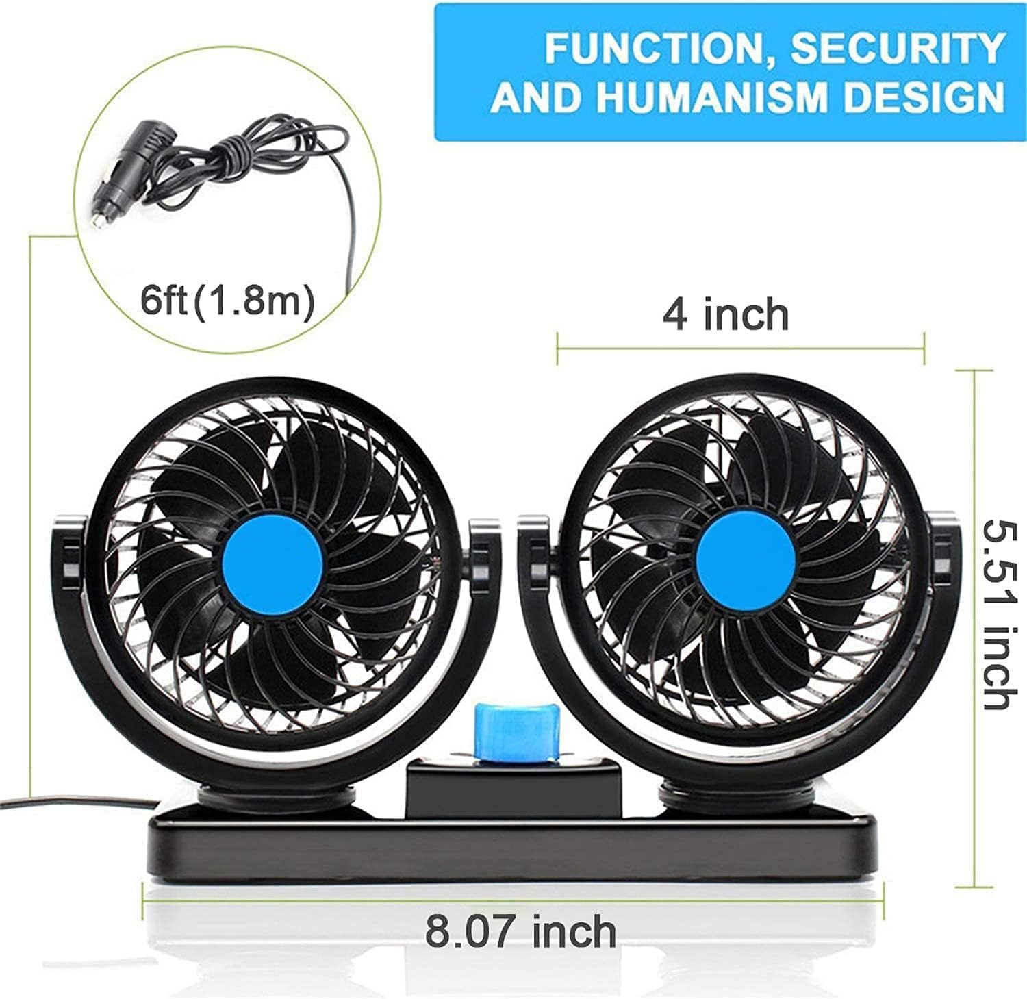 Cherubfunz Ventilateurs de Voiture, Ventilateur à Tête Double 12V, pour Camions, Bateaux, SUV, RV - Solution de Refroidissement Estivale