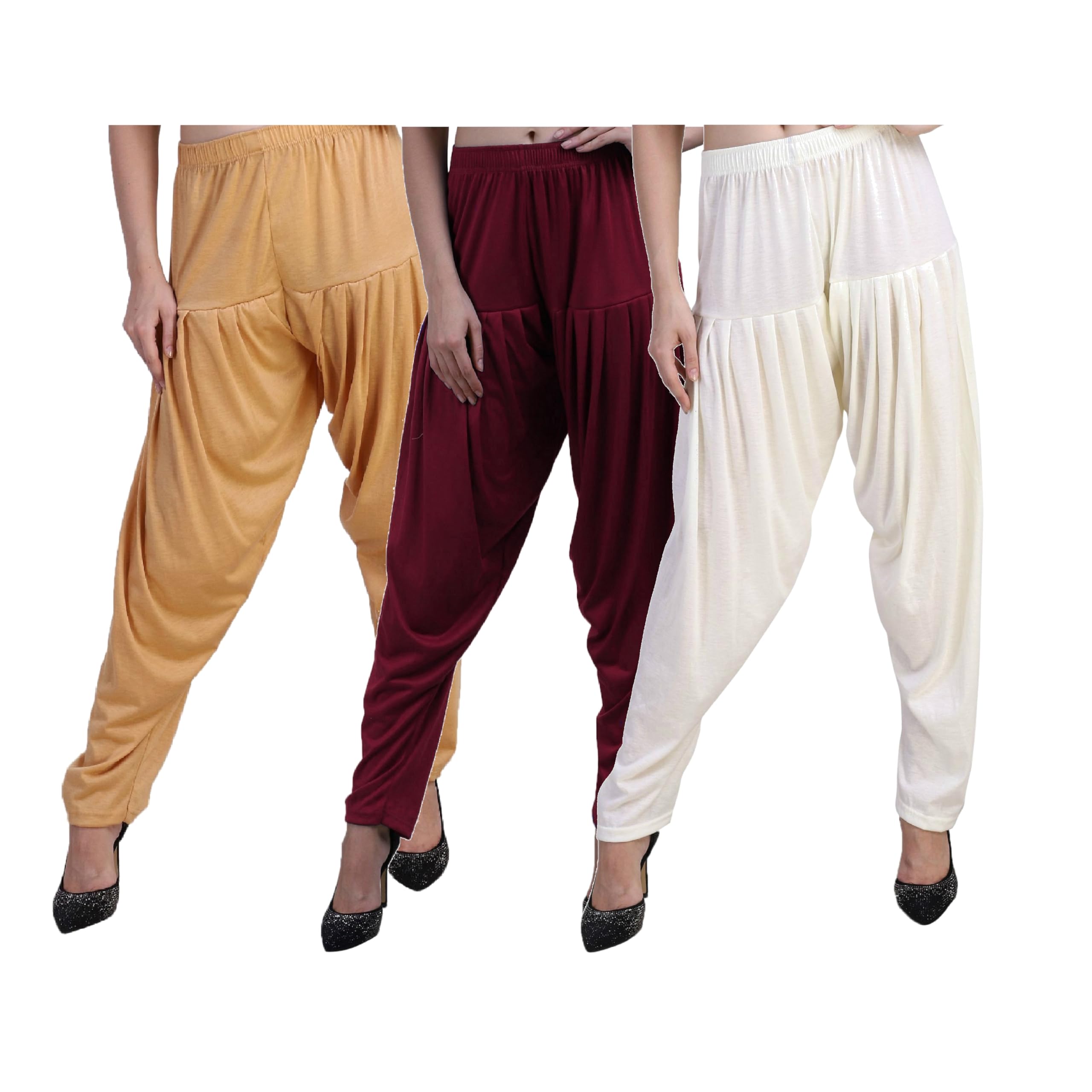 Combo Offer Pack of 3 Viscose Patiyala Salwar Bottoms Pants for Womens Darkskin Maroon Multicolor-picture-19