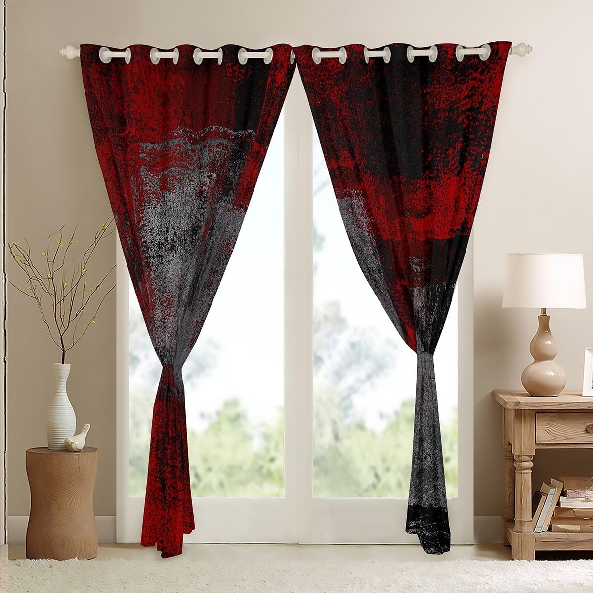 Erosebridal Grunge Ombre Curtains & Drapes 42" Wx63 L Red Black Dark Grey Blackout Curtains Watercolor Abstract Window Curtains Vintage Hippie Graffiti Curtains 2 Panels Oil Painting Style Room Decor