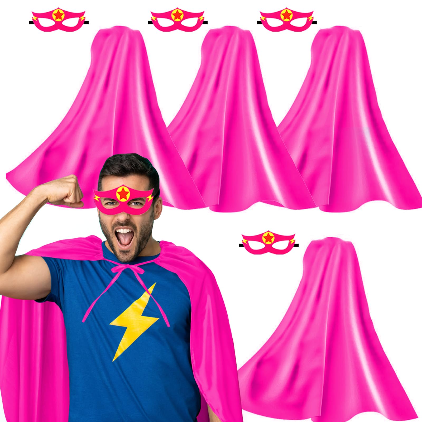 iROLEWIN Superhero Capes for Adults Masks 4 Pack Group Super-Hero Costumes as Women Men Dress-Up Family Party Christmas Gifts