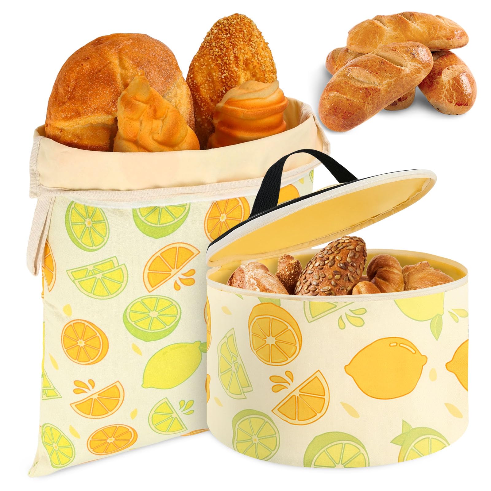 2 Pack Beeswax Bread Bags, Bees Wax Bread Bag for Homemade Breads, Reusable Loaf Beeswax Guard Bag with Zipper and Handle for Homemade Sourdough & Artisan Loaves(Lemon)
