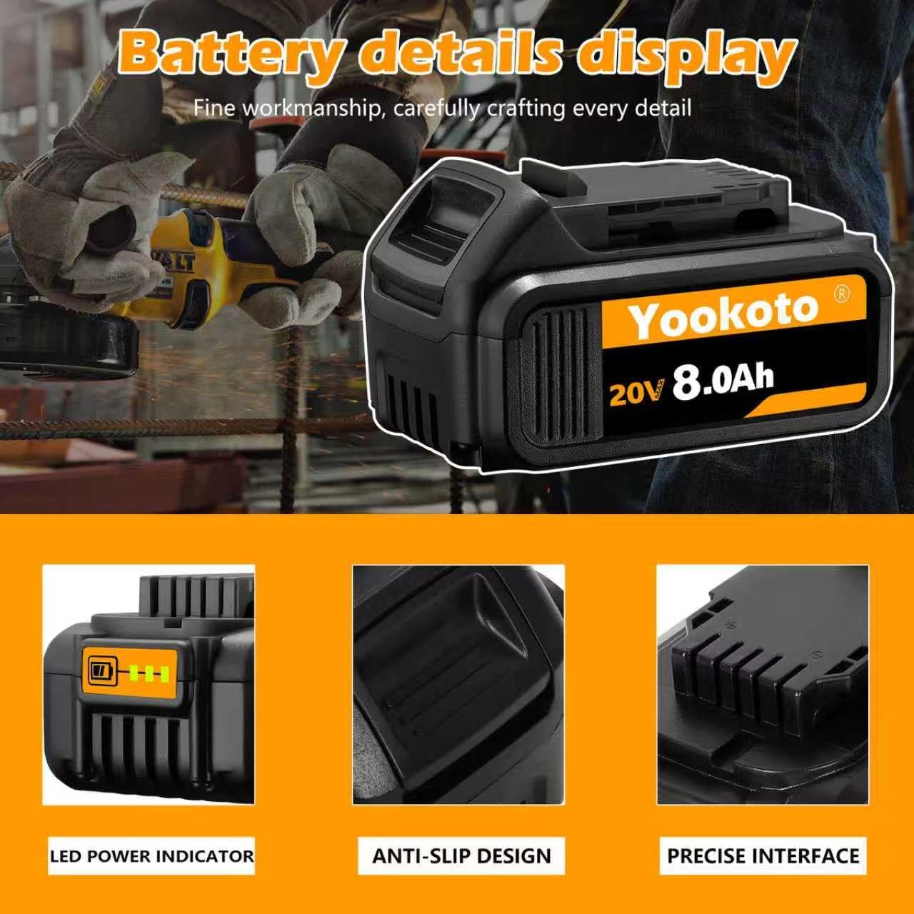 Totoplus Replacement for Dewalt 20V Max Battery: 8.0Ah Lithium Batteries Compatible with Dewalt DCB200 Cordless Power Tools Craft Woodworker Gardening Work 2 Pack